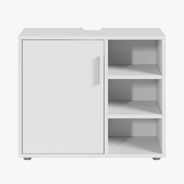 Mobile Sottolavabo Kulaik da Bagno ad Anta e 3 Scomparti Aperti 51 x 60 x 32 cm - Bianco [en.casa] 
