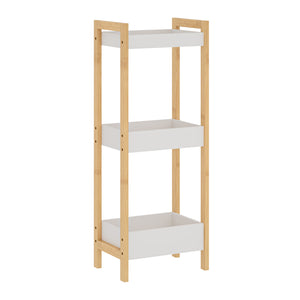 Scaffale da Terra Anun in Bambù Mobile da Bagno con 3 Cestini 78 x 80 x 40 cm - Color Naturale / Bianco [en.casa]