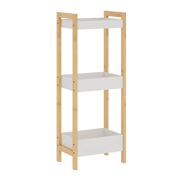 Scaffale da Terra Anun in Bambù Mobile da Bagno con 3 Cestini 78 x 80 x 40 cm - Color Naturale / Bianco [en.casa]