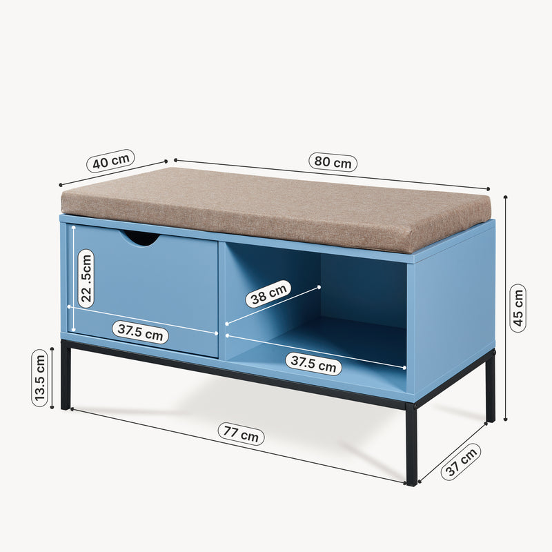 Schizzo in scala Panca Portascarpe Colwyn con Cuscino Scarpiera con Seduta Imbottita 80 x 40 x 45 cm - Blu [en.casa]