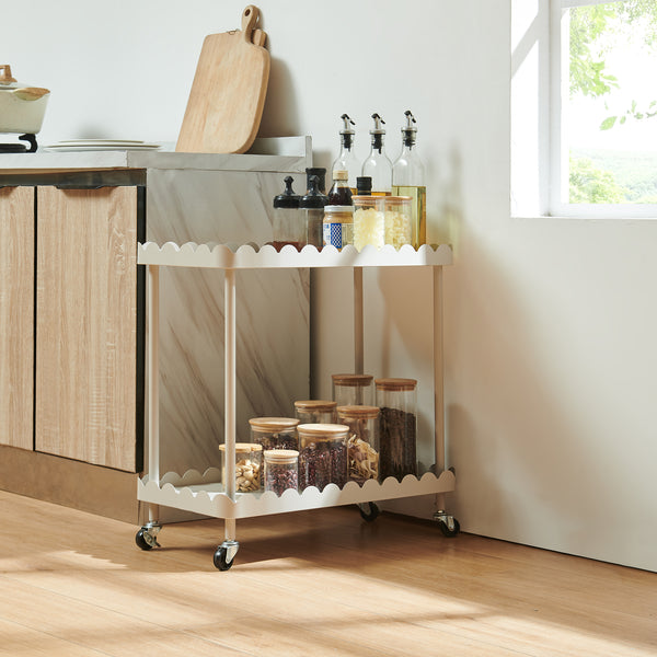 Carrello Portaoggetti Bolmanralu a 2 Ripiani e Rotelle 60 x 61 x 31 cm Struttura in Acciaio - Grigio [en.casa]