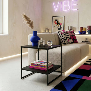 Tavolino laterale Salsnes 53x51x51 cm con ripiano Acciaio Nero [en.casa]