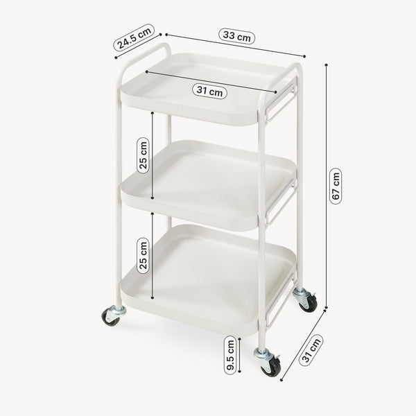Carrello di Servizio Kelevn Portatutto a 3 Ripiani e Rotelle 67 x 33 x 31 cm in Acciaio - Grigio [en.casa]