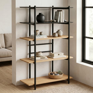 Libreria Kappespoo 124x80x35 cm Nero/effetto quercia [en.casa]