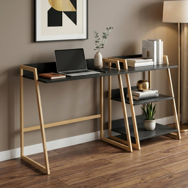 Scrivania Kuomi con Bordo Posteriore Rialzato 84 x 73 x 47 cm - Beige/Grigio Scuro [en.casa]