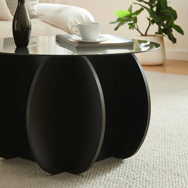Tavolino Karhuvandi con piano in vetro Ø70x40 cm Nero/Grigio [en.casa]