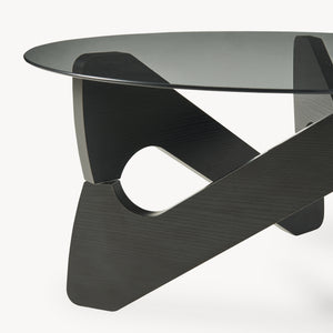 Tavolino da Caffè Reypio con Piano Rotondo in Vetro Fumé (ØxA) 70 x 35 cm - Nero/Grigio [en.casa]