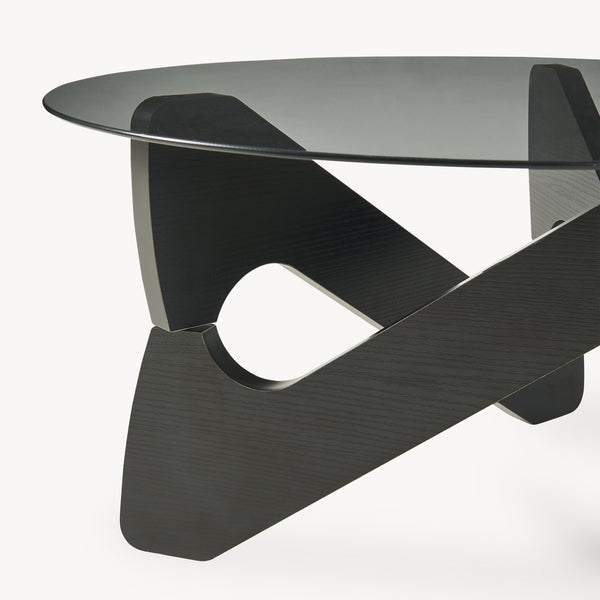 Tavolino da Caffè Reypio con Piano Rotondo in Vetro Fumé (ØxA) 70 x 35 cm - Nero/Grigio [en.casa]