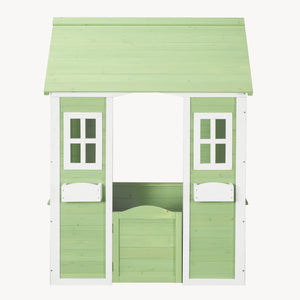 Casetta per bambini Kuoldsvin in legno di abete 144x102x90 cm Verde/Bianco [en.casa]