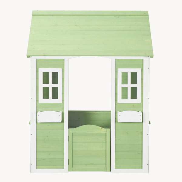 Casetta per bambini Kuoldsvin in legno di abete 144x102x90 cm Verde/Bianco [en.casa]