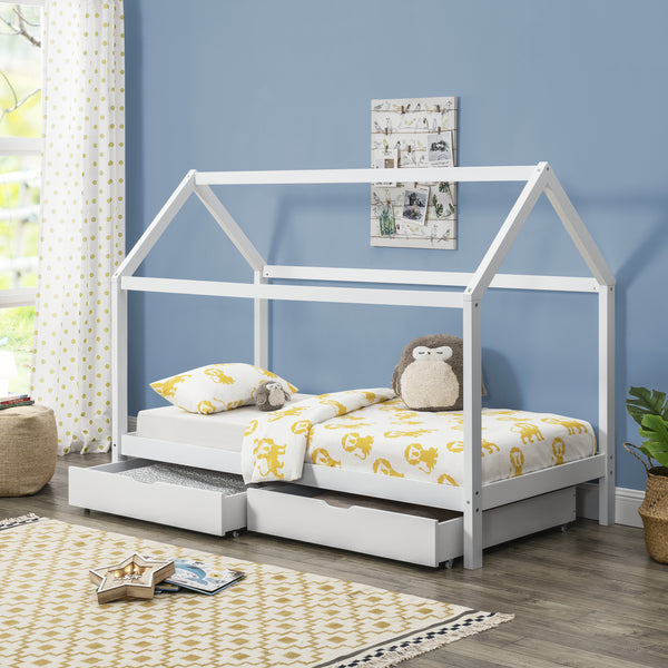 Lettino per bambini Lund 90x200 cm con cassetti Legno di pino Bianco en.casa