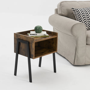 Comodino con Scomparto e Piano con Bordo Rialzato Mobiletto Impilabile 52x42x35 cm Effetto Legno Scuro [en.casa]