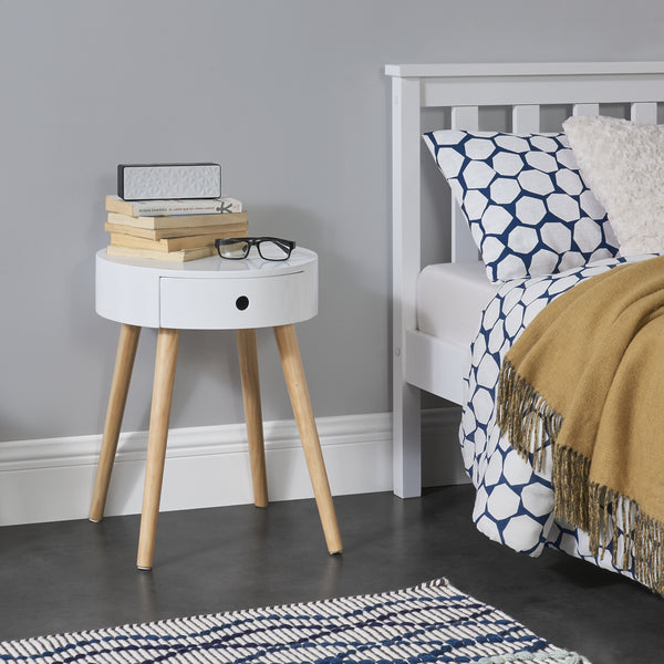 Comodino Aurich 50x38x38 cm con cassetto design retrò bianco en.casa