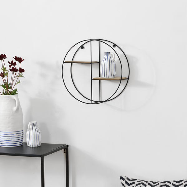 Mensola da parete Lily 35x12x35 cm design rotondo con 2 ripiani nero en.casa