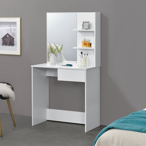 Toeletta Rustenburg 141x75x40 cm con specchio e cassetto Bianco en.casa