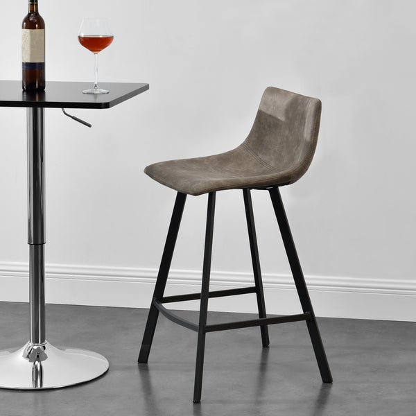 Set da 2 sgabelli da bar Edinburgh con gambe in metallo, rivestimento in similpelle scamosciata imbottito, grigio scuro en.casa