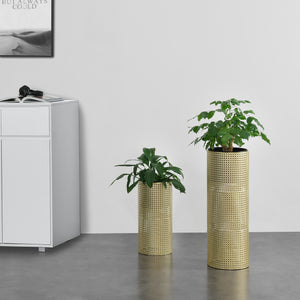 Set Lüttich di 2 Supporti per Piante con Coprivasi Portafiori in Metallo - Color Oro / Nero [en.casa]

