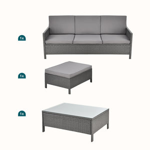 Set Mobili da Giardino Murcia in Polyrattan Tavolino Divano Pouf con Cuscini - Grigio [en.casa]