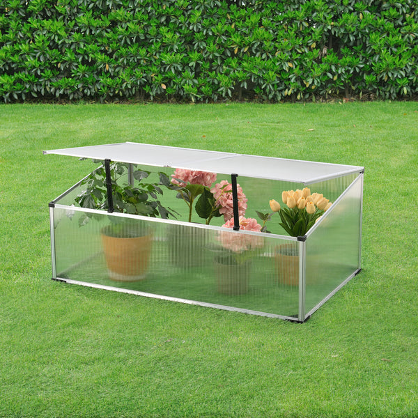 Mini Serra da Balcone/Terrazza per Piante Box Traslucido in Policarbonato 60 x 100 x 30/40 cm Protezione Piantine con Tettuccio Diviso e Apribile