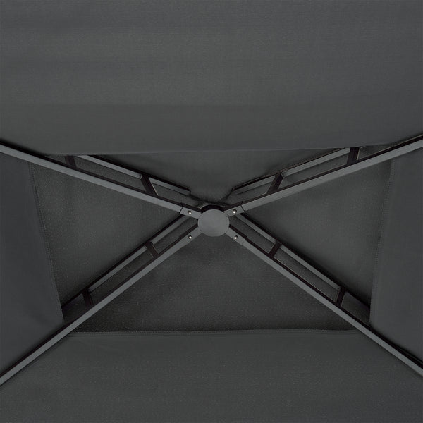Gazebo per Barbecue Parga con Tetto Doppio e 2 Ripiani 250x241x151 cm - Grigio Scuro [en.casa]