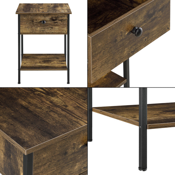 Comodino con Cassetto e Ripiano Portaoggetti (AxLaxP): 55 x 40 x 40 cm Tavolino da Divano su Telaio in Metallo Tavolo Basso da Salotto/Soggiorno/Camera da Letto - Effetto Legno Scuro