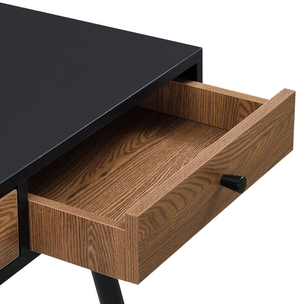 Scrivania (AxLaxP) 75 x 115 x 48 cm Consolle con 3 Cassetti, Scrittoio su Gambe in Metallo, Tavolo da Computer per Ufficio/Casa - Nero/Color Legno Scuro