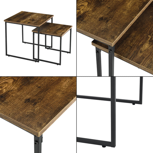 Set di 2 Tavolini Sovrapponibili Töreboda a Forma di Cubo - Color Legno Scuro/Nero [en.casa]