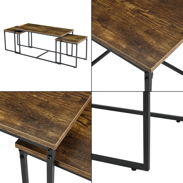Set di 3 Tavolini da Salotto Haparanda Forma di Cubo/Rettangolare - Color Legno Scuro/Nero [en.casa]