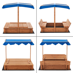 Sabbiera Kellenhusen in Legno con Panchine Integrate e Tettuccio Parasole - Sabbiera Chiudibile [en.casa]