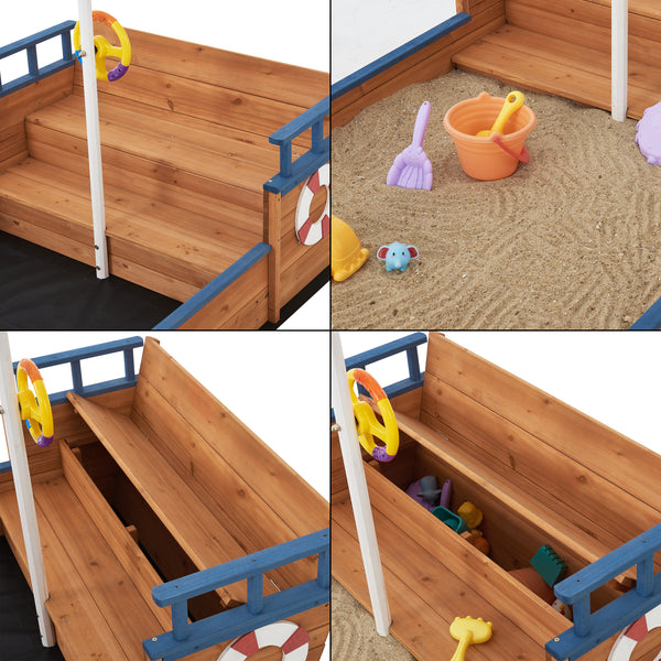 Sandbox Mestia con aspetto di nave pirata 136x193x94cm Legno Naturale [en.casa]