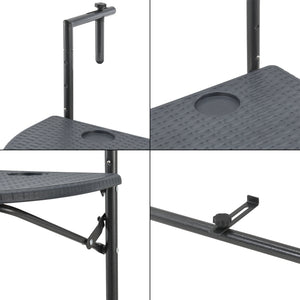 Tavolo da balcone sospeso Cicala 84x60x64 cm Semicircolare Acciaio Grigio scuro [en.casa]