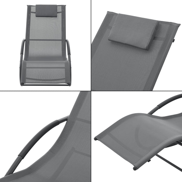 Lettino Prendisole a Dondolo Tarent'con Poggiatesta Rimovibile - Grigio Scuro [en.casa]