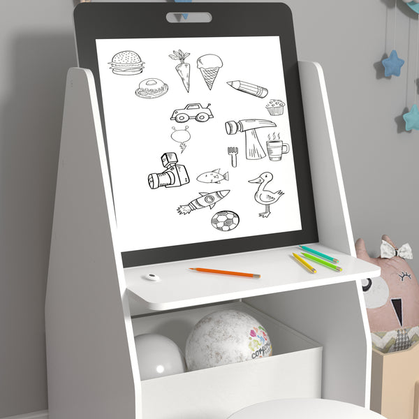 Tavolo per bambini con lavagna Ferrol 88x51x49 cm Bianco [en.casa]