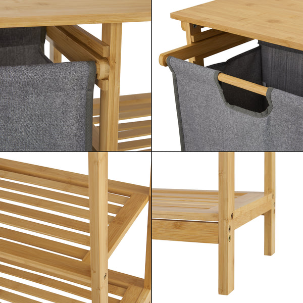 Scaffale da bagno con cesta per biancheria Nousiainen in bambù 80 x 100 x 30 cm [en.casa]