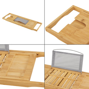 Mensola Allungabile per Vasca da Bagno 'Orivesi' Vassoio in Bambù con Porta Tablet, Porta Cellulare, Porta Calice [en.casa] 