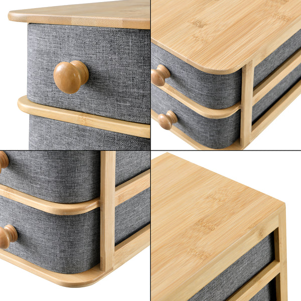 Organizzatore da Tavolo 'Arsivik' Mini Cassettiere con Contenitori in Tessuto e Struttura in Bambù [en.casa]