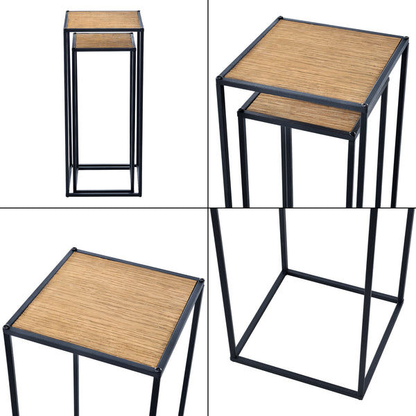 Set di 2 Tavoli da Consolle 'Gamleby' Struttura Sovrapponibile a Forma di Colonna - Color Legno/Nero [en.casa] 