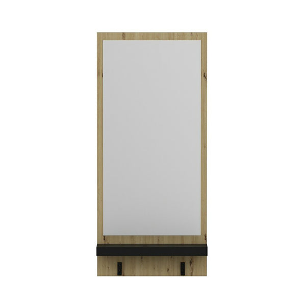 Pannello con Specchio 'Humlebæk' incl. 2 Ganci Appendiabiti e Ripiano - Rovere Artisan / Nero opaco [en.casa]