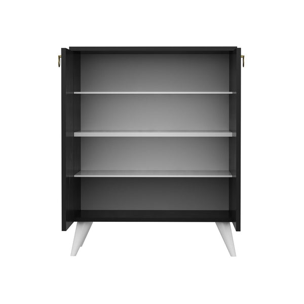 Armadio Portascarpe 'Gjern' a Scomparti Chiusi con 2 Ante - Marmo Nero / Bianco [en.casa]