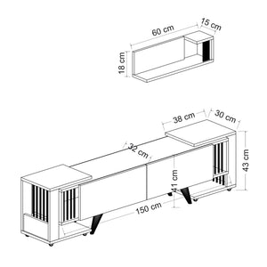 Mobile TV con scaffale e 2 tavolini Glostrup effetto quercia / bianco [en.casa]