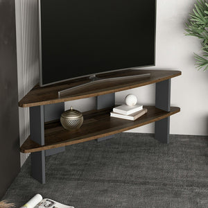 Mobile Angolare Porta TV 'Fredensborg' a 2 Ripiani - Effetto Legno Intarsiato / Antracite [en.casa]