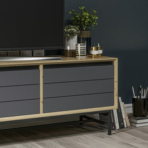 Mobile Basso Porta TV 'Gørlev' Armadietto con 3 Ante a Ribalta - Rovere Artisan / Antracite [en.casa]