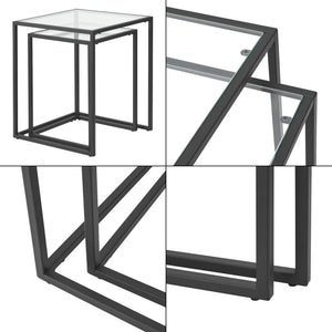 Set di 2 Tavolini Bassi 'Holstebro' Sovrapponibili - Piano Quadrato in Vetro Temperato [en.casa] 