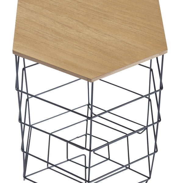 Set di tavolini Hørsholm set da 2 cestino in metallo nero / colore legno [en.casa]