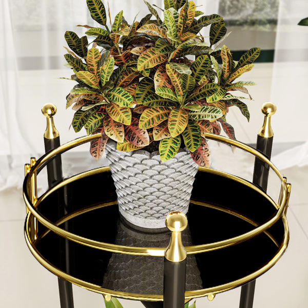 Stand Portapiante Oulainen con 2 Piani Portavasi - Nero / Oro [en.casa] 