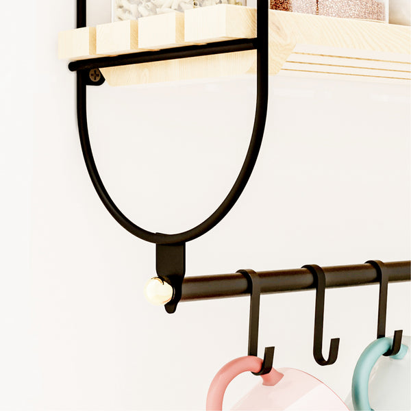 Mensola da parete Pielavesi con 6 ganci Nero/Naturale [en.casa]