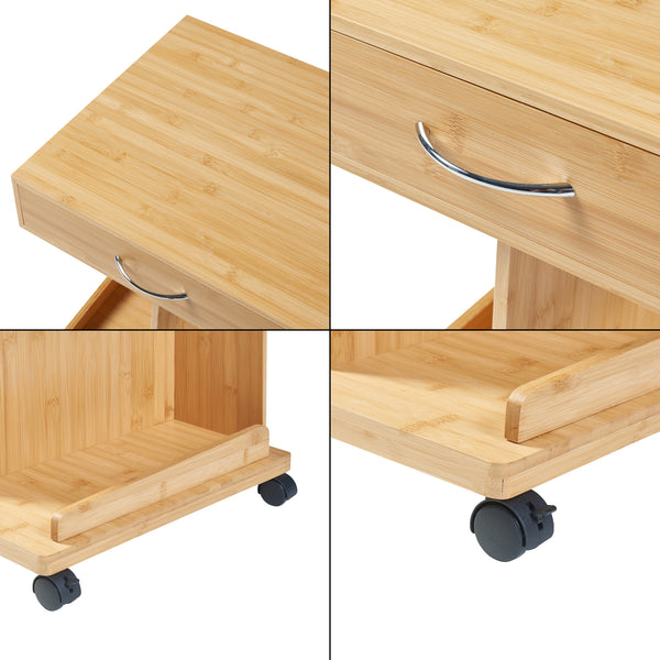 Comodino Jokkmokk a 4 Rotelle e Cassetto - Bambù Naturale [en.casa] 
