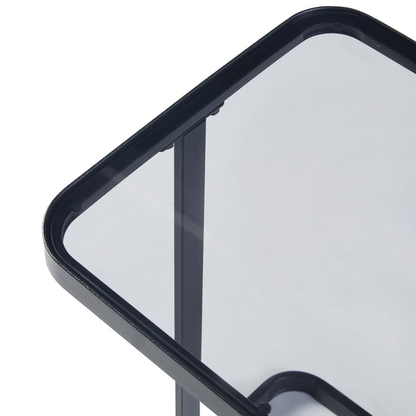 Tavolino Laxå set da 2 in vetro e metallo nero [en.casa]