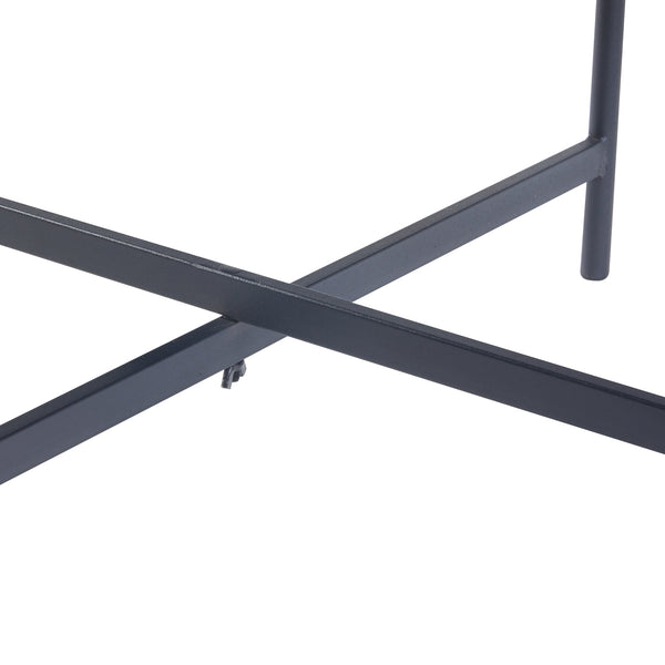 Tavolino Basso Lier con Piano Rotondo Ø 61 in Vetro Telaio in Metallo Nero [en.casa] 