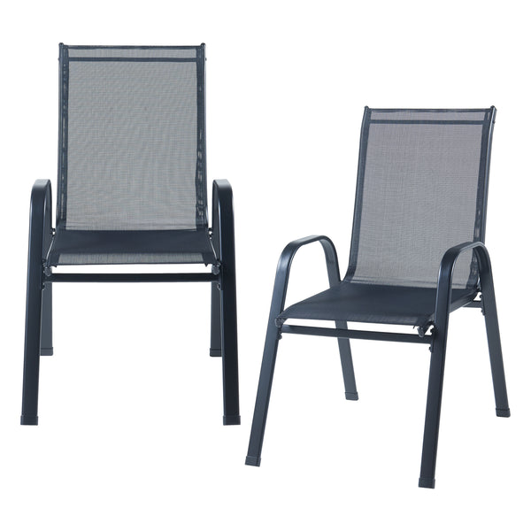 Set di Mobili da Giardino Aradeo Tavolo con Piano in Vetro e 6 Sedie Impilabili - Nero casa.pro